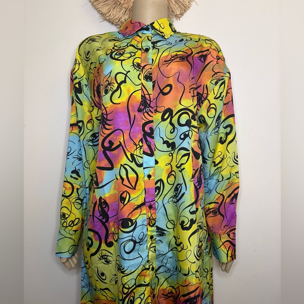 Colorful Abstract Face Print Shirt